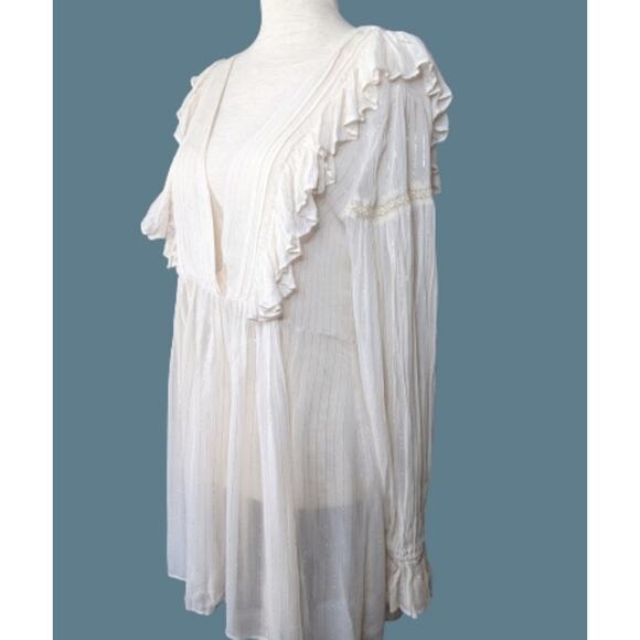 Anthro Maeve 2 Piece Ivory & Silver Ruffled Top 0 - Picture 4 of 12